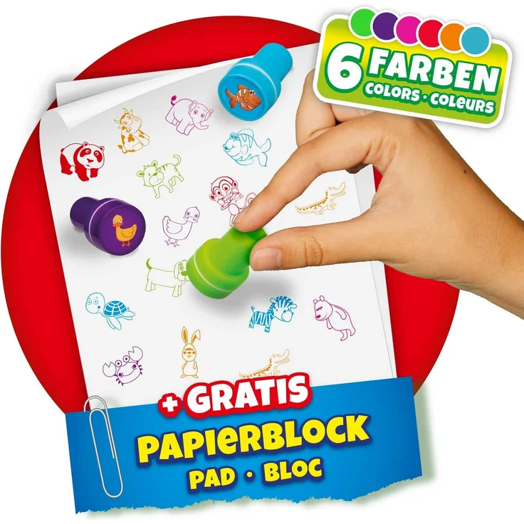 CRAZE Stempelkoffer 26 Stempel für Kinder Tiermotive Stempelset inkl. Papierblock im Koffer abwaschbar 17784 – Bild 3