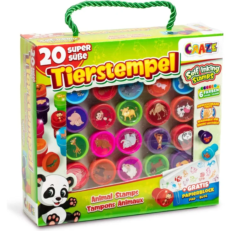 CRAZE Stempelkoffer 26 Stempel für Kinder Tiermotive Stempelset inkl. Papierblock im Koffer abwaschbar 17784 – Bild 8