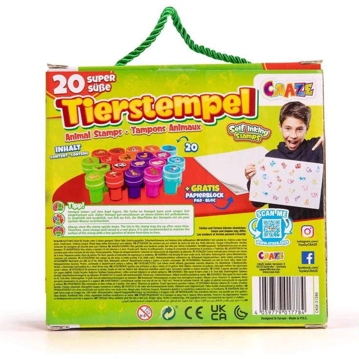 CRAZE Stempelkoffer 26 Stempel für Kinder Tiermotive Stempelset inkl. Papierblock im Koffer abwaschbar 17784 – Bild 7