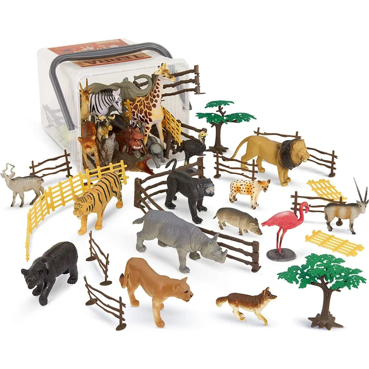Terra by Battat AN2770Z Terra 60-teilig Tierfiguren Sammlung Dschungeltiere, Safari Spielzeug Set – Tiger, Lowe, Giraffe, Zebra, Elefant und mehr – Spielzeug ab 3 Jahren