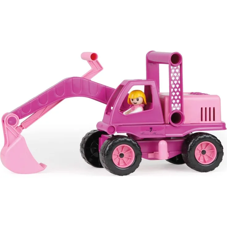 Lena 4102 Prinzessin von Hohenzollern Bagger, Baustellenfahrzeug ca. 35 cm, Schaufelbagger mit beweglichem Baggerarm und Spielfigur, Sandbagger für Mädchen ab 2 Jahre, Spielfahrzeug, Pink, Rosa