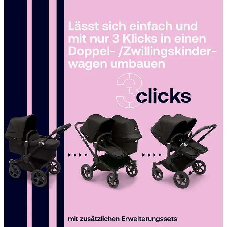 Bugaboo 'Donkey 5 Mono' Kombikinderwagen 2in1 Komplett Schwarz – Bild 4