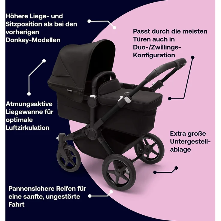 Bugaboo 'Donkey 5 Mono' Kombikinderwagen 2in1 Komplett Schwarz – Bild 6
