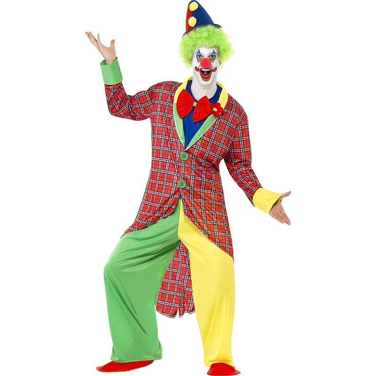 La Circus Deluxe Clown Kostüm mit Jacke Hose Mock Hemd mit Fliege und Überschuhen, Medium