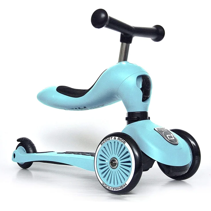 Scoot & Ride 'Highwaykick 1' Kickboard, ab 12 Monaten, 3-fach höhenverstellbar bis 64 cm, 2in1 mit Sitz, max. belastbar bis 50 kg, blueberry – Bild 1