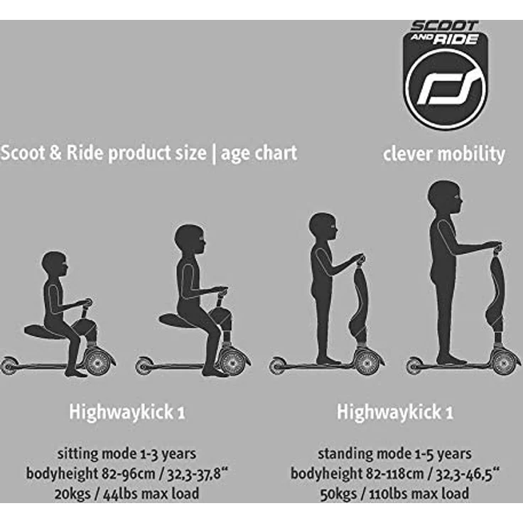 Scoot & Ride 'Highwaykick 1' Kickboard, ab 12 Monaten, 3-fach höhenverstellbar bis 64 cm, 2in1 mit Sitz, max. belastbar bis 50 kg, blueberry – Bild 7