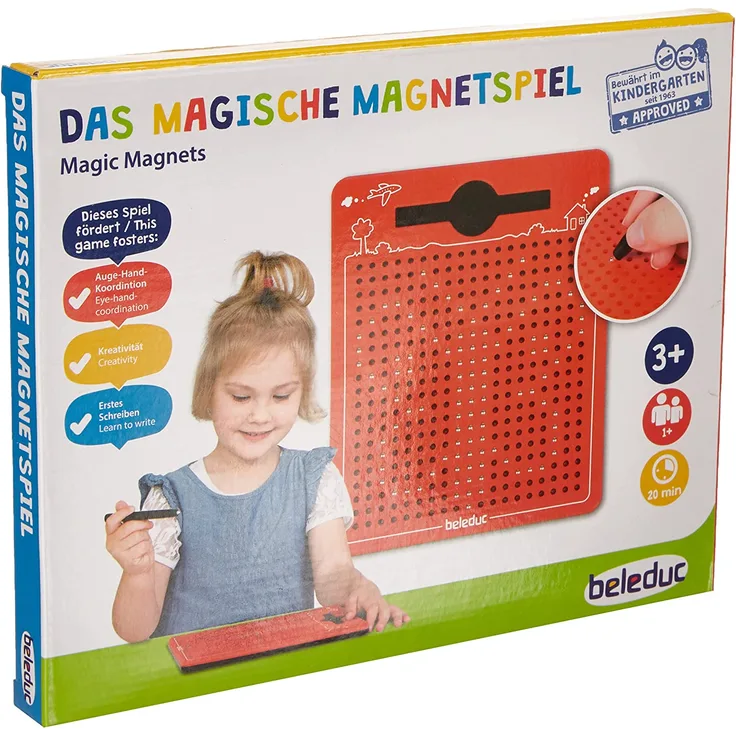 Beleduc 21091 - Das magische Magnetspiel, magnetische Zeichentafel, zum Mitnehmen, rot, klein (175x215mm)