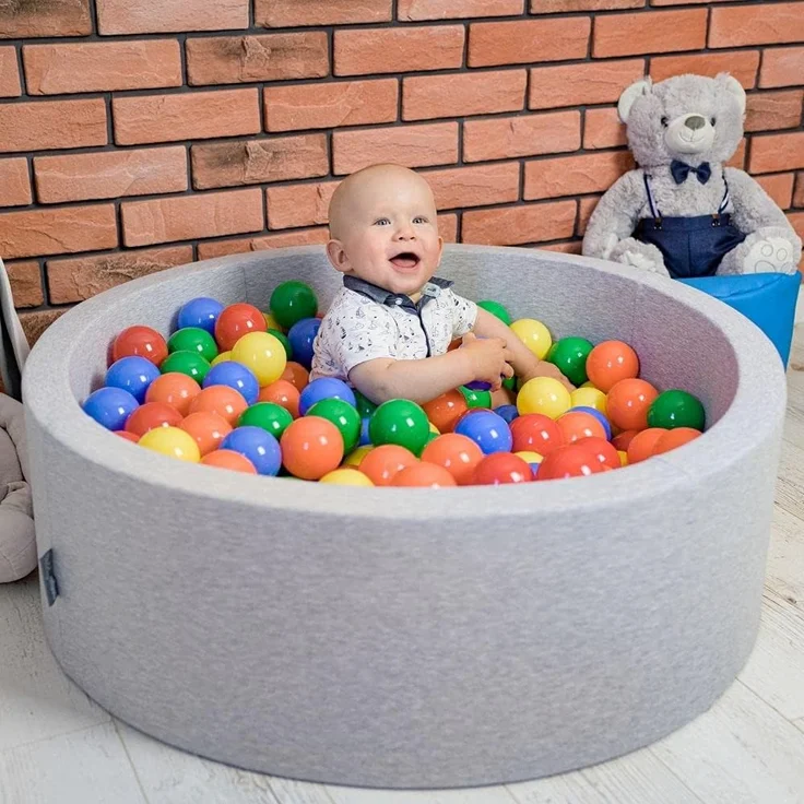 KiddyMoon Bällebad 90X30cm/200 Bälle ∅ 7Cm Bällepool Mit Bunten Bällen Für Babys Kinder Rund, Hellgrau:Gelb/Grün/Blau/Rot/Orange – Bild 7