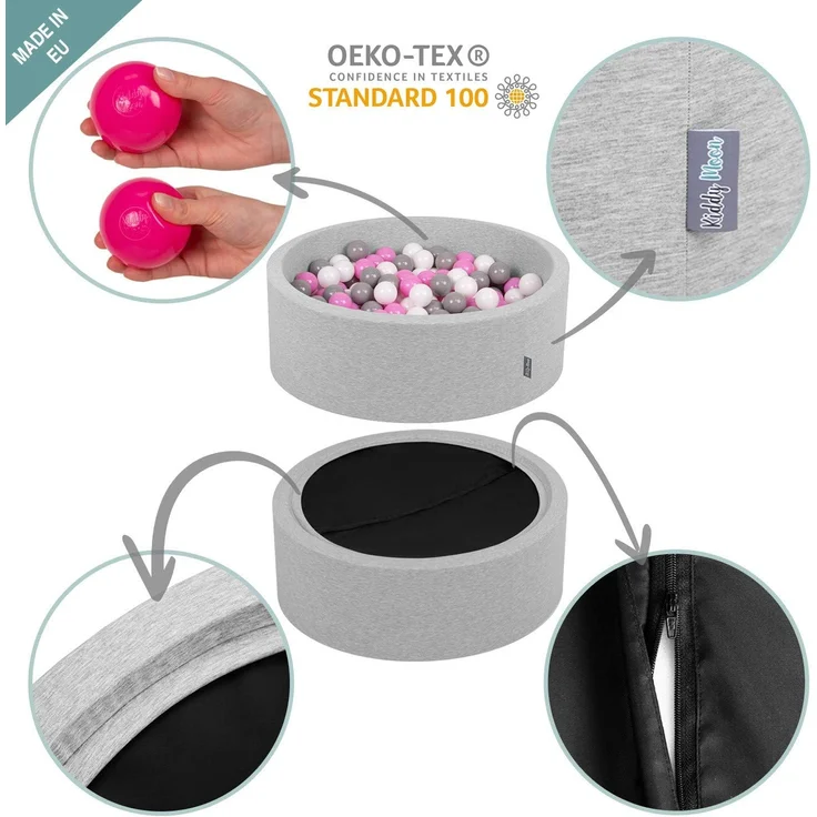 KiddyMoon Bällebad 90X30cm/200 Bälle ∅ 7Cm Bällepool Mit Bunten Bällen Für Babys Kinder Rund, Hellgrau:Gelb/Grün/Blau/Rot/Orange – Bild 5