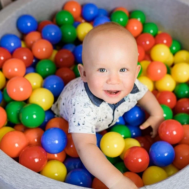 KiddyMoon Bällebad 90X30cm/200 Bälle ∅ 7Cm Bällepool Mit Bunten Bällen Für Babys Kinder Rund, Hellgrau:Gelb/Grün/Blau/Rot/Orange – Bild 8