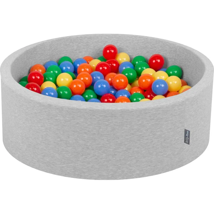 KiddyMoon Bällebad 90X30cm/200 Bälle ∅ 7Cm Bällepool Mit Bunten Bällen Für Babys Kinder Rund, Hellgrau:Gelb/Grün/Blau/Rot/Orange