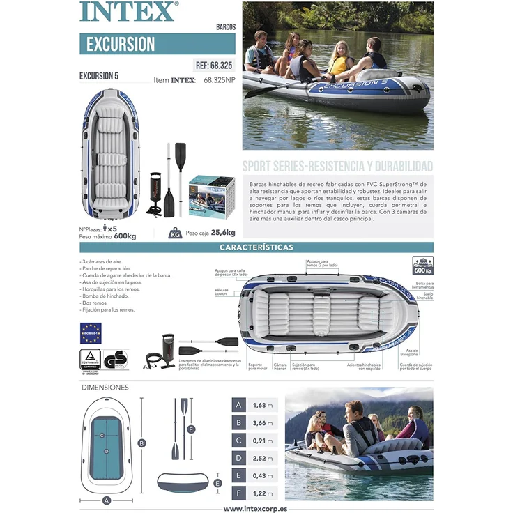 Intex 68325 'Excursion 5', Schlauchboot-Set, tragfähig bis 5 Personen, max. belastbar bis 455 kg – Bild 7
