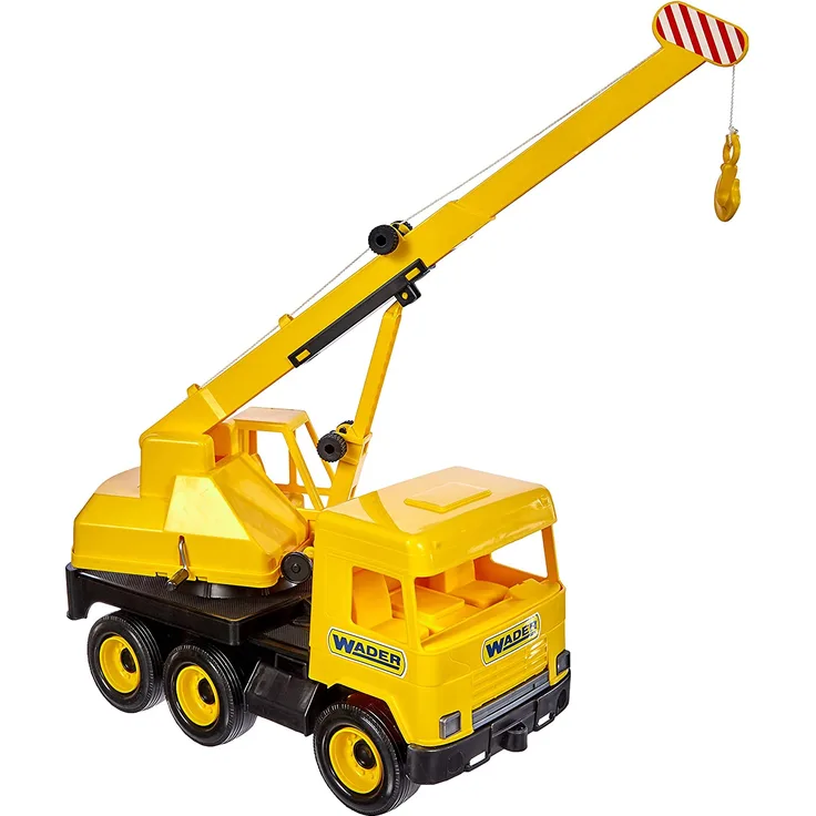 Wader 32122 - Middle Truck Kranwagen mit beweglichem Arm und Seilwinde, Spielzeugauto ab 3 Jahren, ca. 43 cm, gelb, ideal als Geschenk zum phantasievollen Spielen