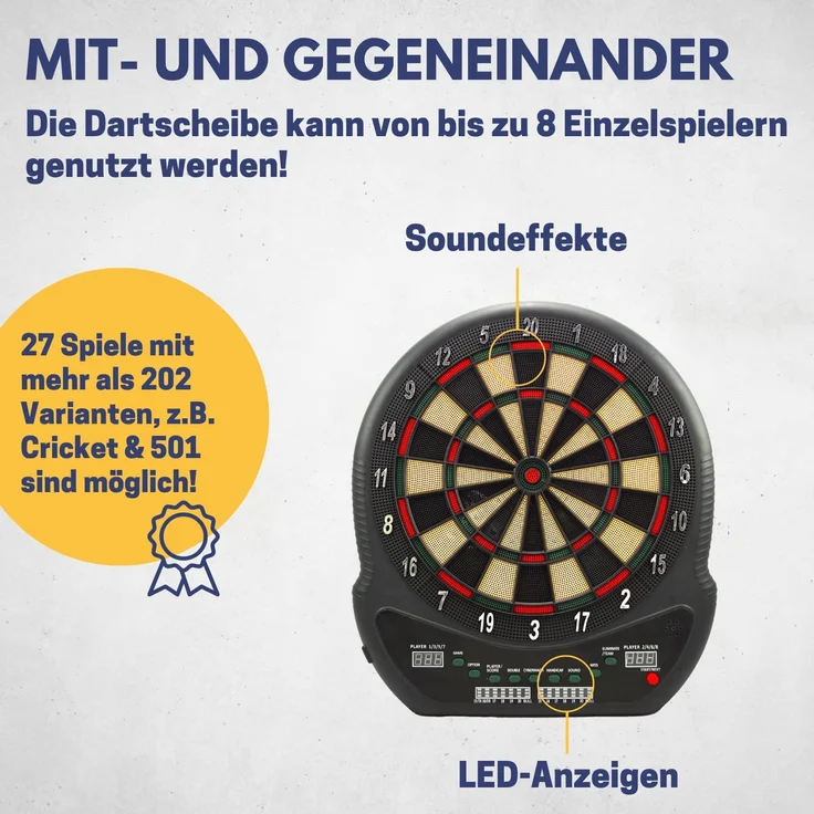 Best Sporting Dartscheibe elektronisch Blackpool I elektronische Dartscheibe mit LED-Anzeigen I E-Dartscheibe mit 12 Dartpfeilen & Ersatzspitzen I hochwertiger Dartautomat für 8 Spieler - Preisvergleich – Bild 4