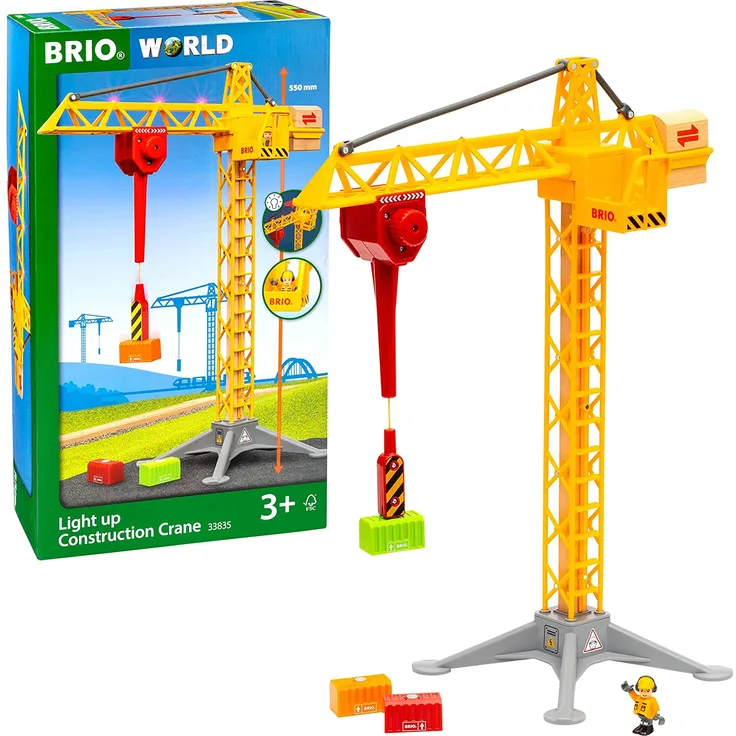 BRIO World 'Großer Baukran mit Licht', ab 3 Jahren, mit Licht, Magnethaken, 55 cm hoch, gelb