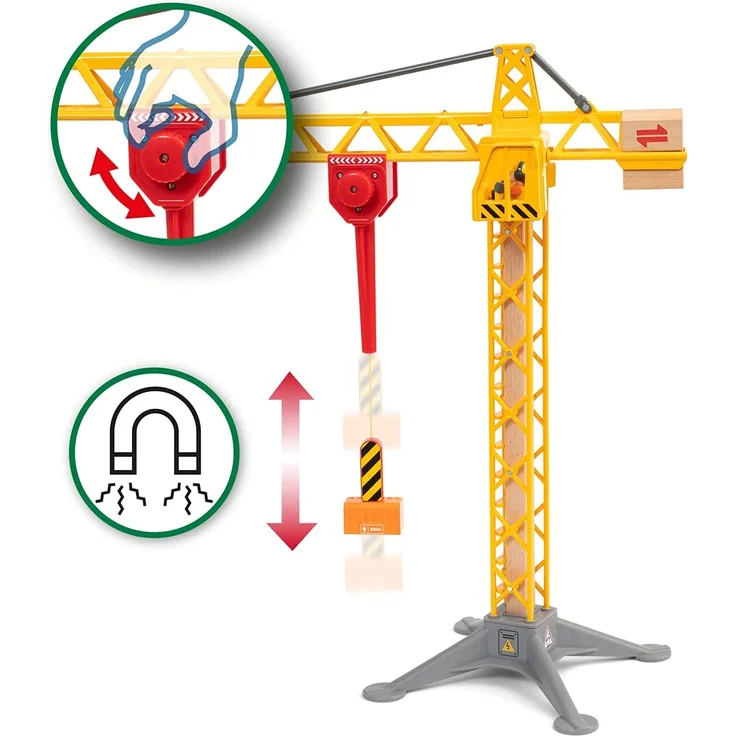 BRIO World 'Großer Baukran mit Licht', ab 3 Jahren, mit Licht, Magnethaken, 55 cm hoch, gelb – Bild 4
