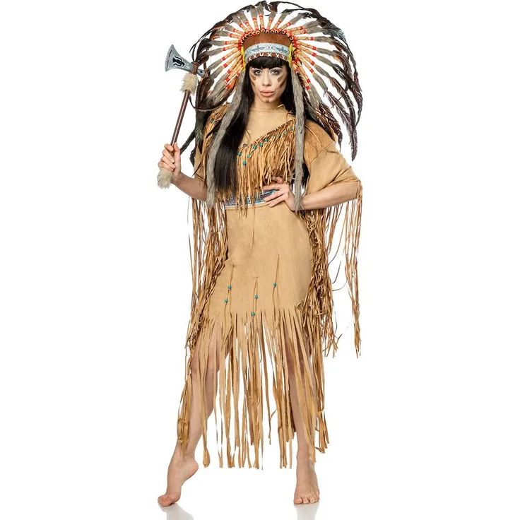 Generique - 80108-086 Hochwertiges Indianer-Kostüm für Damen Karneval braun-schwarz M (38), Beige