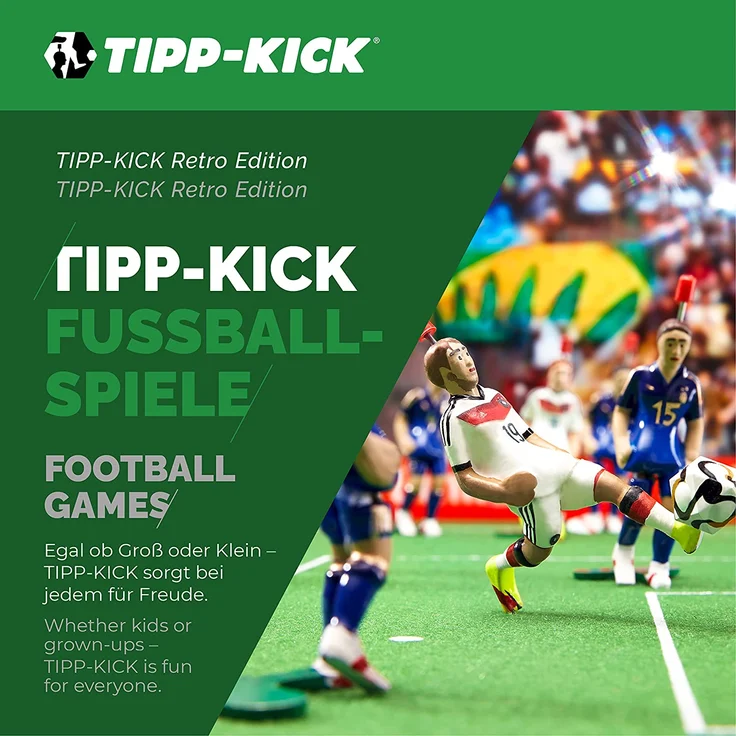 TIPP-KICK Retro 80x47 cm – Das spielfertige Set mit 2X Spieler, 2X Torwart, 2X Metall-Tor, 2X Ball I Spielfeld aus Filz – Bild 2