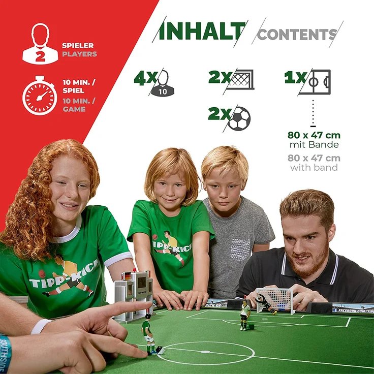 TIPP-KICK Retro 80x47 cm – Das spielfertige Set mit 2X Spieler, 2X Torwart, 2X Metall-Tor, 2X Ball I Spielfeld aus Filz – Bild 3