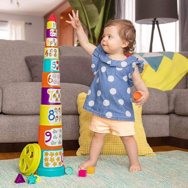 Battat – Stapelbecher zum Sortieren mit Zahlen und Formen – Formensortierspiel und Stapeln für Kinder und Babys ab 18 Monaten (19 Teile) – Bild 2