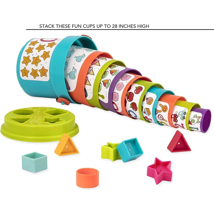 Battat – Stapelbecher zum Sortieren mit Zahlen und Formen – Formensortierspiel und Stapeln für Kinder und Babys ab 18 Monaten (19 Teile) – Bild 4