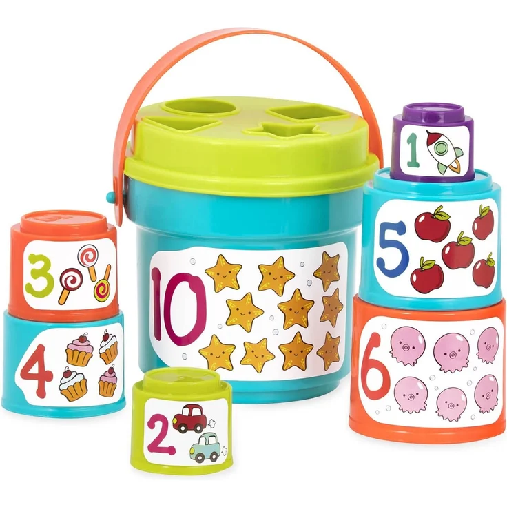 Battat – Stapelbecher zum Sortieren mit Zahlen und Formen – Formensortierspiel und Stapeln für Kinder und Babys ab 18 Monaten (19 Teile) – Bild 8