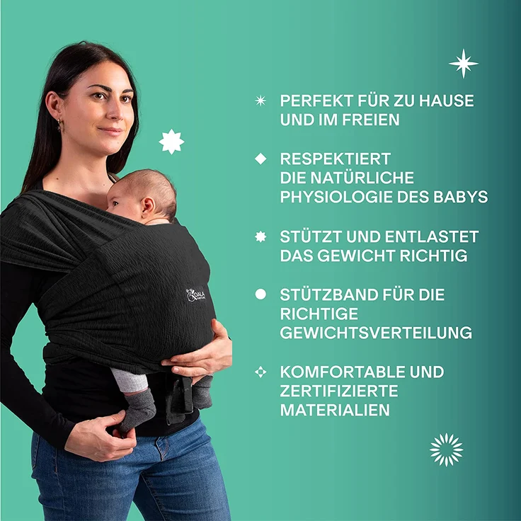 Koala Babycare Tragetuch Baby Neugeborene - Einfach Anzuziehen für Mütter und Väter - Babytrage Multi-Use Bis 9kg - Babytragetuch Schwarz – Bild 4