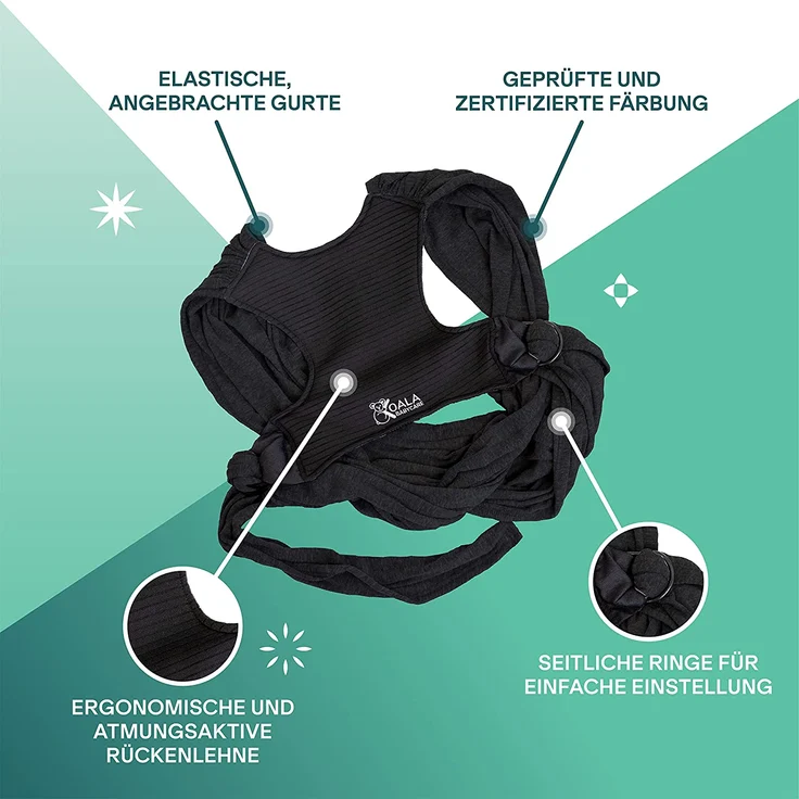 Koala Babycare Tragetuch Baby Neugeborene - Einfach Anzuziehen für Mütter und Väter - Babytrage Multi-Use Bis 9kg - Babytragetuch Schwarz – Bild 3