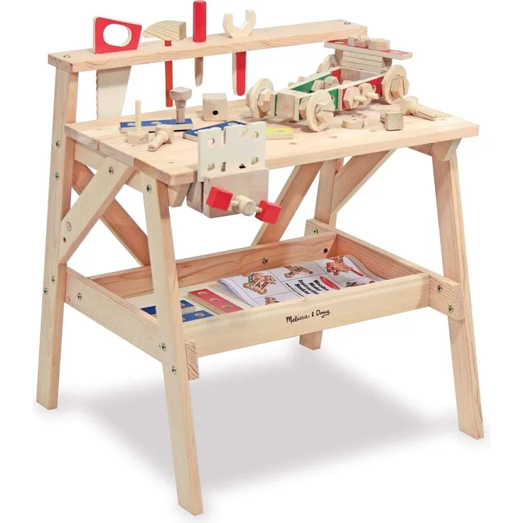 Melissa & Doug Wooden Project Solid Wood Workbench (Pretend Play, Sturdy Wooden Construction, Storage Shelf, 66.04 cm H × 47.625 cm W x 60.96 cm L)