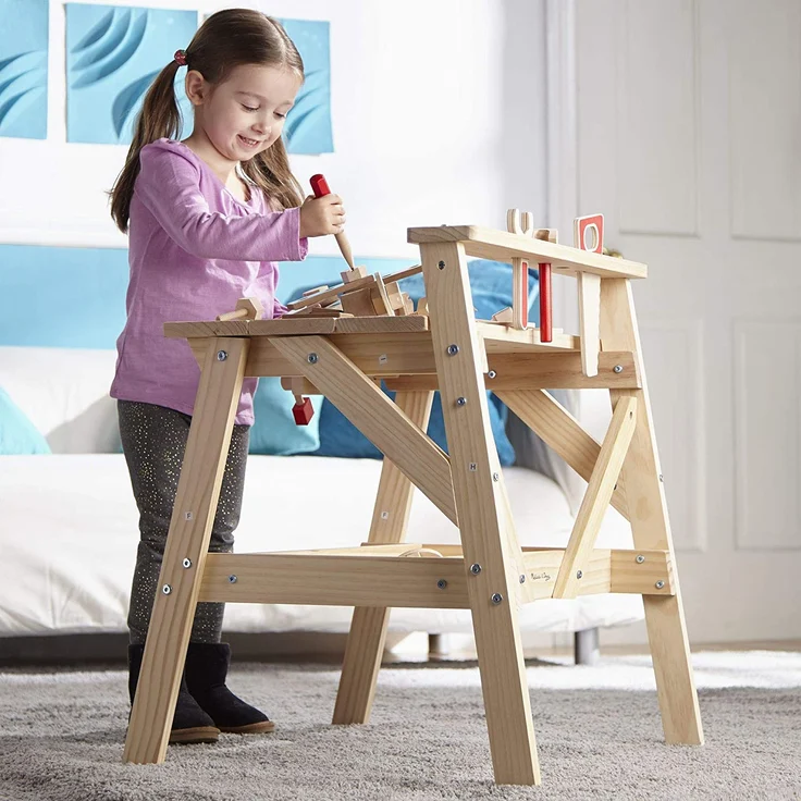 Melissa & Doug Wooden Project Solid Wood Workbench (Pretend Play, Sturdy Wooden Construction, Storage Shelf, 66.04 cm H × 47.625 cm W x 60.96 cm L) – Bild 2