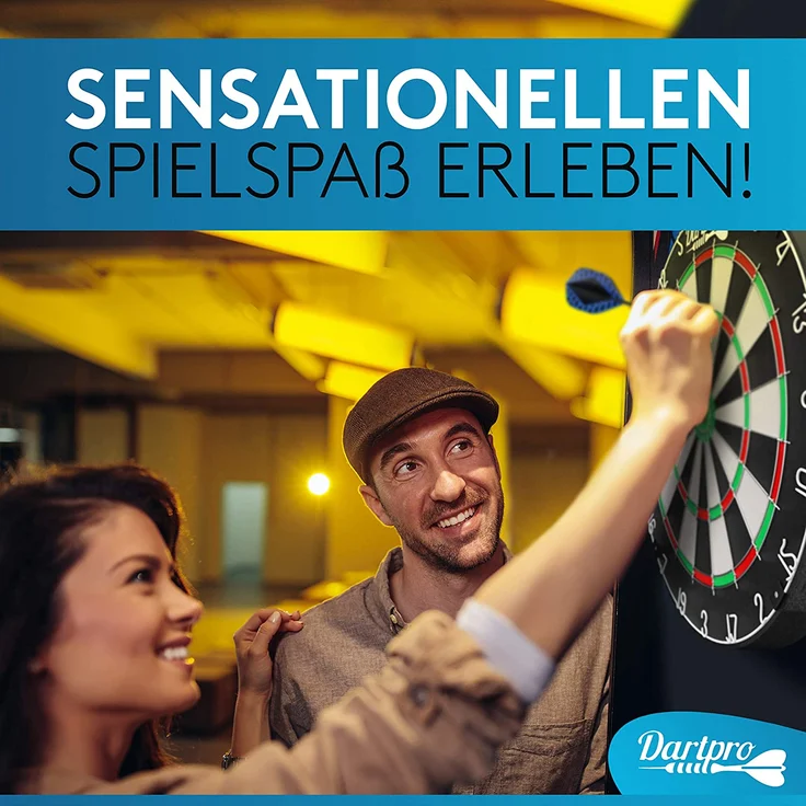 DartPro Dartscheibe mit Pfeilen - Profi Steeldartscheibe aus hochwertigstem Sisal - Dartboard inkl. Montageset -Dart Scheibe mit 6 Gratis Dartpfeilen – Bild 7