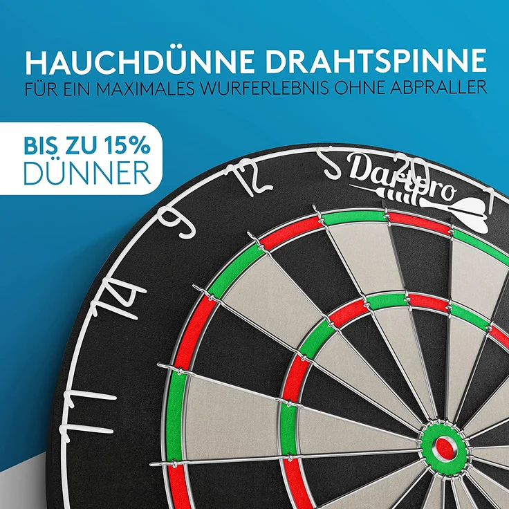 DartPro Dartscheibe mit Pfeilen - Profi Steeldartscheibe aus hochwertigstem Sisal - Dartboard inkl. Montageset -Dart Scheibe mit 6 Gratis Dartpfeilen – Bild 4