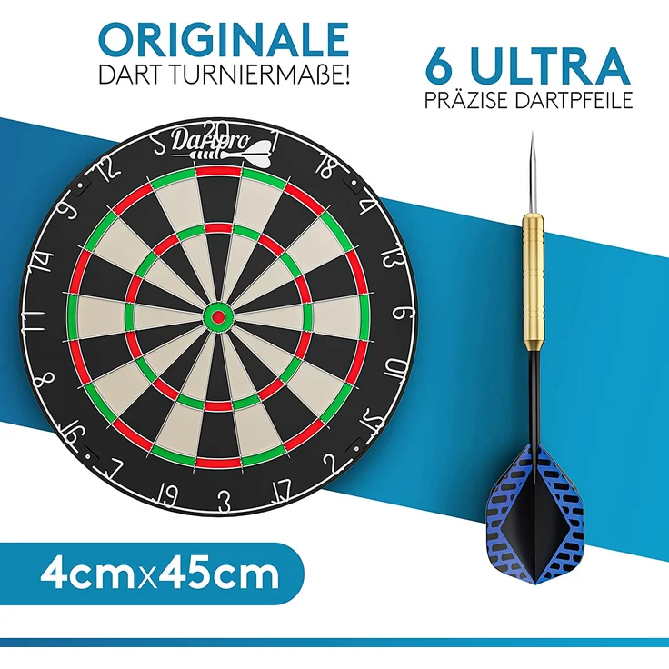 DartPro Dartscheibe mit Pfeilen - Profi Steeldartscheibe aus hochwertigstem Sisal - Dartboard inkl. Montageset -Dart Scheibe mit 6 Gratis Dartpfeilen – Bild 2