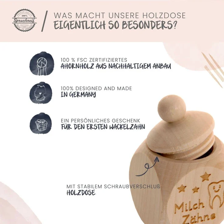 Spruchreif · Milchzahndose aus Holz mit Schraubdeckel und Gravur · Kinder Zahndose für Milchzähne zur Aufbewahrung perfekt als kleines Geschenk · Zahnfee - Preisvergleich – Bild 3