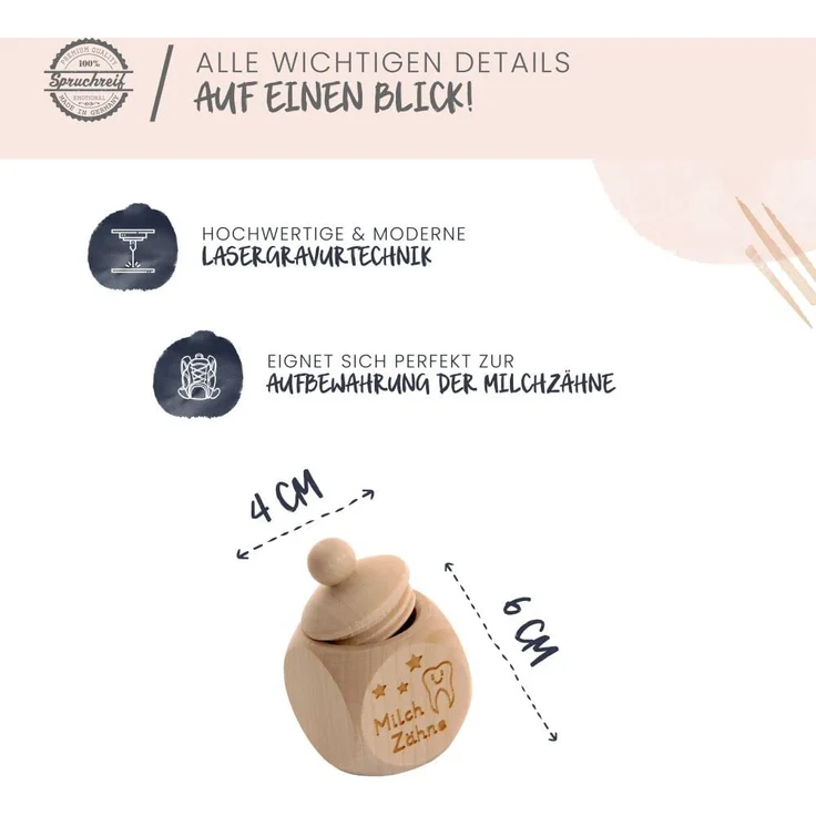 Spruchreif · Milchzahndose aus Holz mit Schraubdeckel und Gravur · Kinder Zahndose für Milchzähne zur Aufbewahrung perfekt als kleines Geschenk · Zahnfee - Preisvergleich – Bild 5