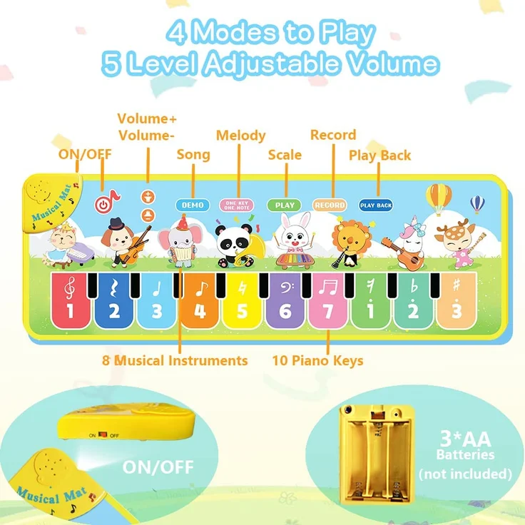 Lobyoh Baby Musikmatte Klaviermatte mit 8 Musikinstrumente, Keyboard Kinder Tanzmatte, Spielzeug Geschenk für Kleinkinder Jungen Mädchen - Preisvergleich – Bild 2