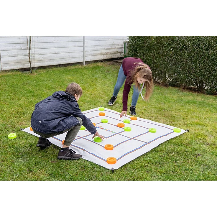 alldoro 60063 - XXL Mühle und Dame Spiel mit Tragetasche, 2 in 1 Outdoor Brettspiel mit 24 Spielsteinen mit Griff, 2 große Spielmatten ca. 158x158 cm, Gartenspiel für Kinder ab 3 Jahre und Erwachsene – Bild 8