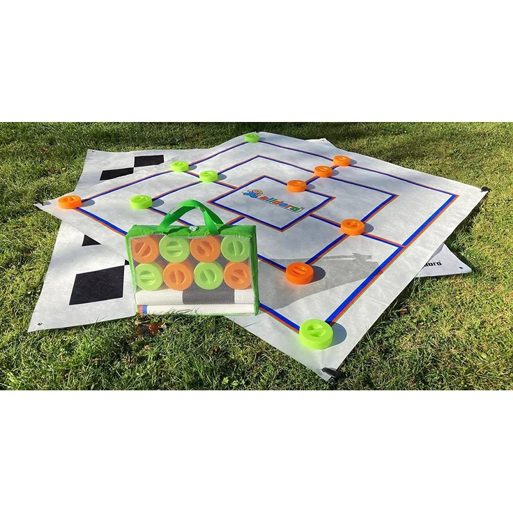 alldoro 60063 - XXL Mühle und Dame Spiel mit Tragetasche, 2 in 1 Outdoor Brettspiel mit 24 Spielsteinen mit Griff, 2 große Spielmatten ca. 158x158 cm, Gartenspiel für Kinder ab 3 Jahre und Erwachsene – Bild 7