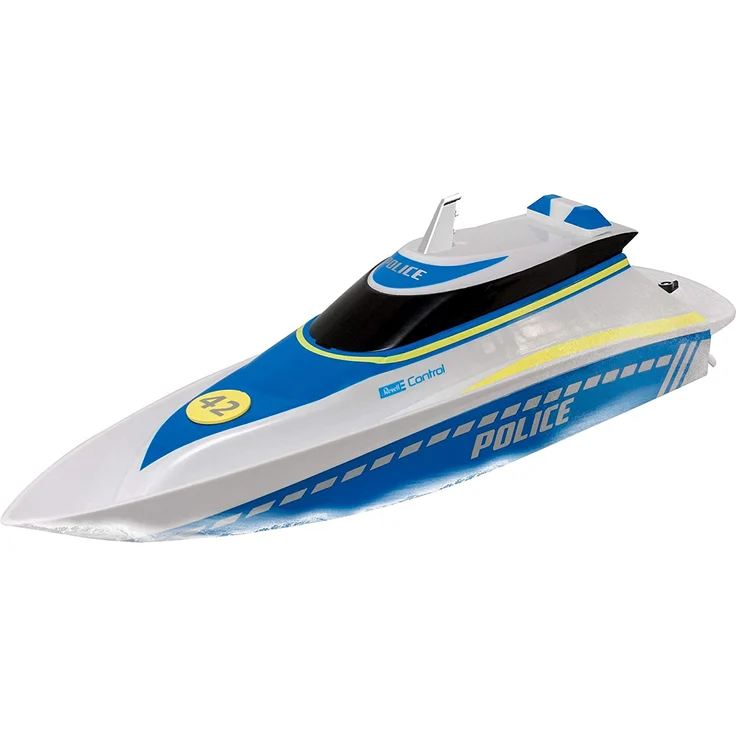 Revell Control 24138 RC Polizeiboot, mit wasserdichter Elektronik und integriertem LI-Ion-Akku Ferngesteuertes Boot, weiß/blau – Bild 3