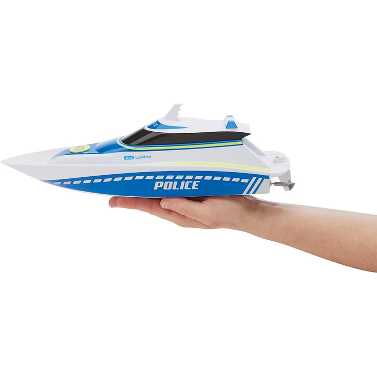 Revell Control 24138 RC Polizeiboot, mit wasserdichter Elektronik und integriertem LI-Ion-Akku Ferngesteuertes Boot, weiß/blau – Bild 4