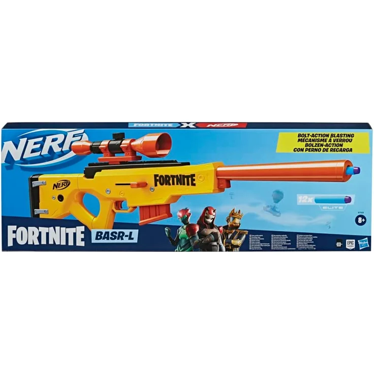 Nerf 'Fortnite BASR-L' Blaster, ab 8 Jahren, mit Bolzen-Action, Clip-Magazin, enthält abnehmbares Fernrohr, 6-Dart Clip-Magazin, 12 Nerf Elite Darts, gelb/orange – Bild 2