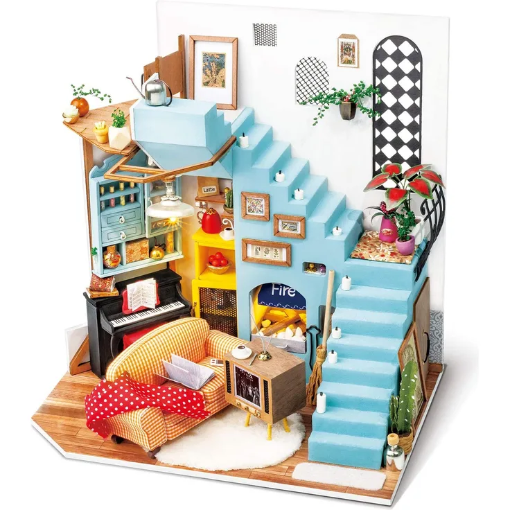 puppenhaus-Bausatz für Heimwerker unter Anleitung 23 cm Holz/Textil 3-teilig