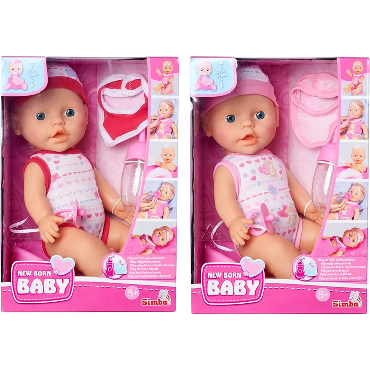 Simba 105037800 - New Born Baby, mit Trink und Nässfunktion Babypuppe, rosa – Bild 5