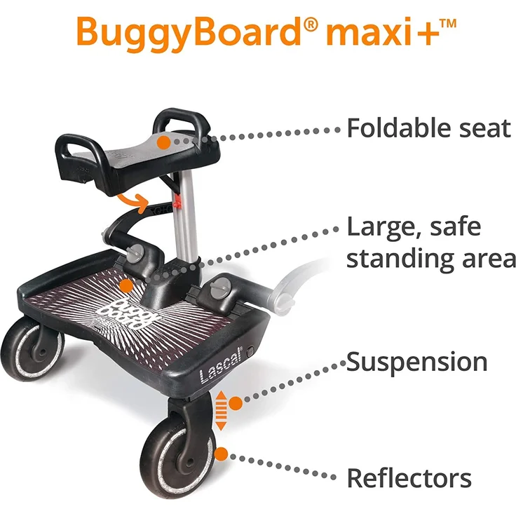 Lascal BuggyBoard Maxi+, Kinderbuggy Trittbrett mit großer Stehfläche und Saddle, Kinderwagen Zubehör für Kinder von 2-6 Jahren (22 kg), kompatibel mit fast jedem Buggy und Kinderwagen, schwarz – Bild 2