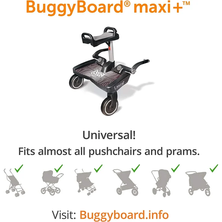 Lascal BuggyBoard Maxi+, Kinderbuggy Trittbrett mit großer Stehfläche und Saddle, Kinderwagen Zubehör für Kinder von 2-6 Jahren (22 kg), kompatibel mit fast jedem Buggy und Kinderwagen, schwarz – Bild 4