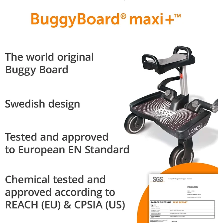 Lascal BuggyBoard Maxi+, Kinderbuggy Trittbrett mit großer Stehfläche und Saddle, Kinderwagen Zubehör für Kinder von 2-6 Jahren (22 kg), kompatibel mit fast jedem Buggy und Kinderwagen, schwarz – Bild 5
