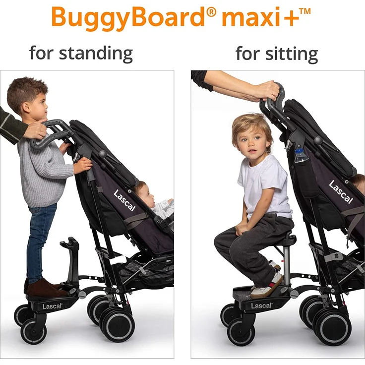 Lascal BuggyBoard Maxi+, Kinderbuggy Trittbrett mit großer Stehfläche und Saddle, Kinderwagen Zubehör für Kinder von 2-6 Jahren (22 kg), kompatibel mit fast jedem Buggy und Kinderwagen, schwarz – Bild 3