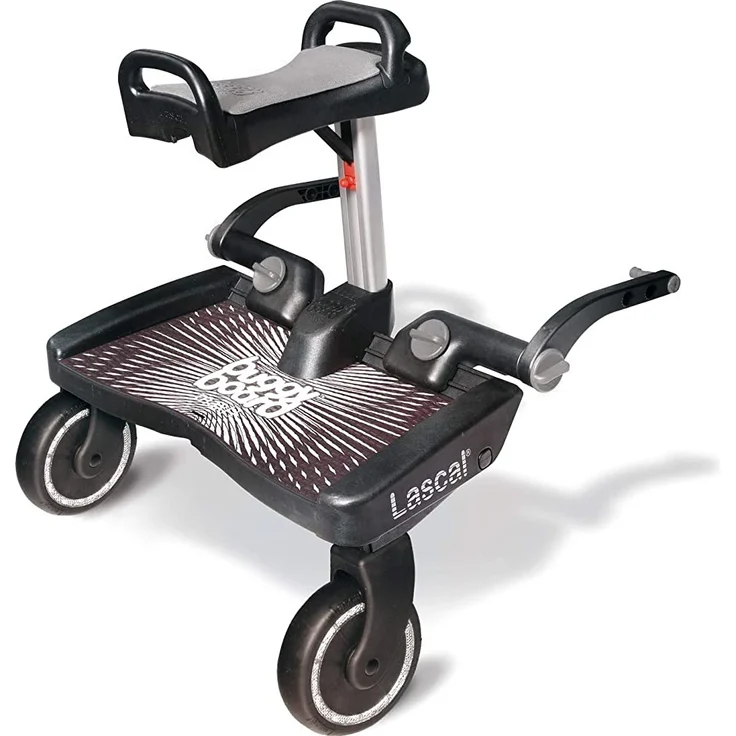 Lascal BuggyBoard Maxi+, Kinderbuggy Trittbrett mit großer Stehfläche und Saddle, Kinderwagen Zubehör für Kinder von 2-6 Jahren (22 kg), kompatibel mit fast jedem Buggy und Kinderwagen, schwarz – Bild 1