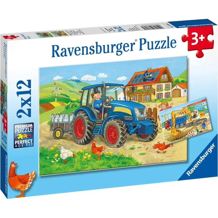 Ravensburger Kinder-Puzzle 2 x 12 Teile Baustelle und Bauernhof – Bild 2