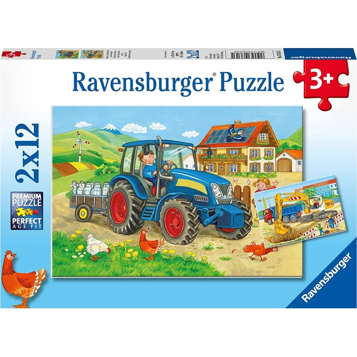 Ravensburger Kinder-Puzzle 2 x 12 Teile Baustelle und Bauernhof – Bild 1